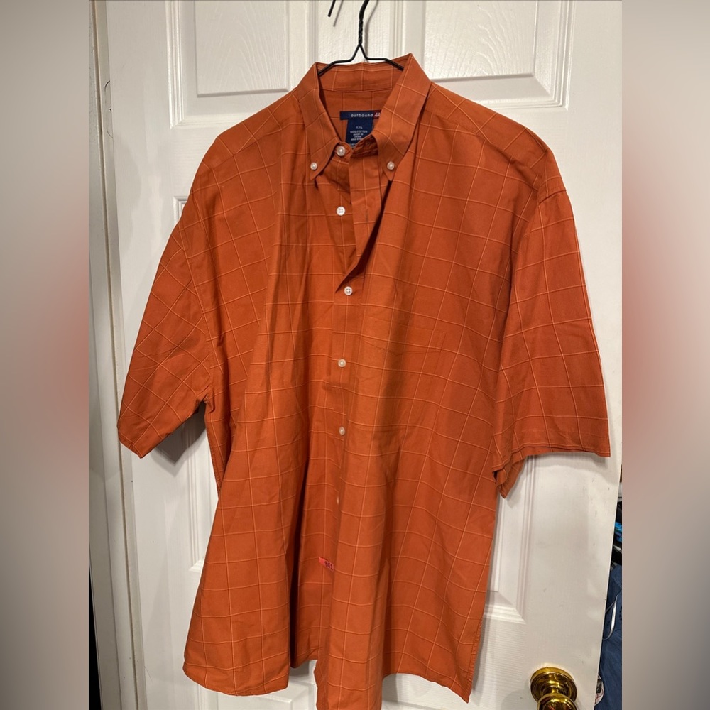 Outbound 44 2XL Men's Button Down Shirt Short Sleeve Windowpane Orange/Rust